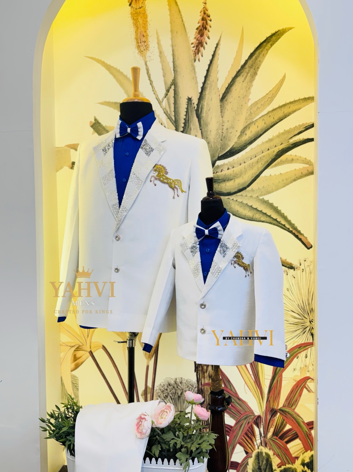 Royal White & Sapphire Father-Son Embroidered Blazer Set - Image 4