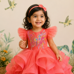 Flutter Bloom Hand-Embroidered Party Gown