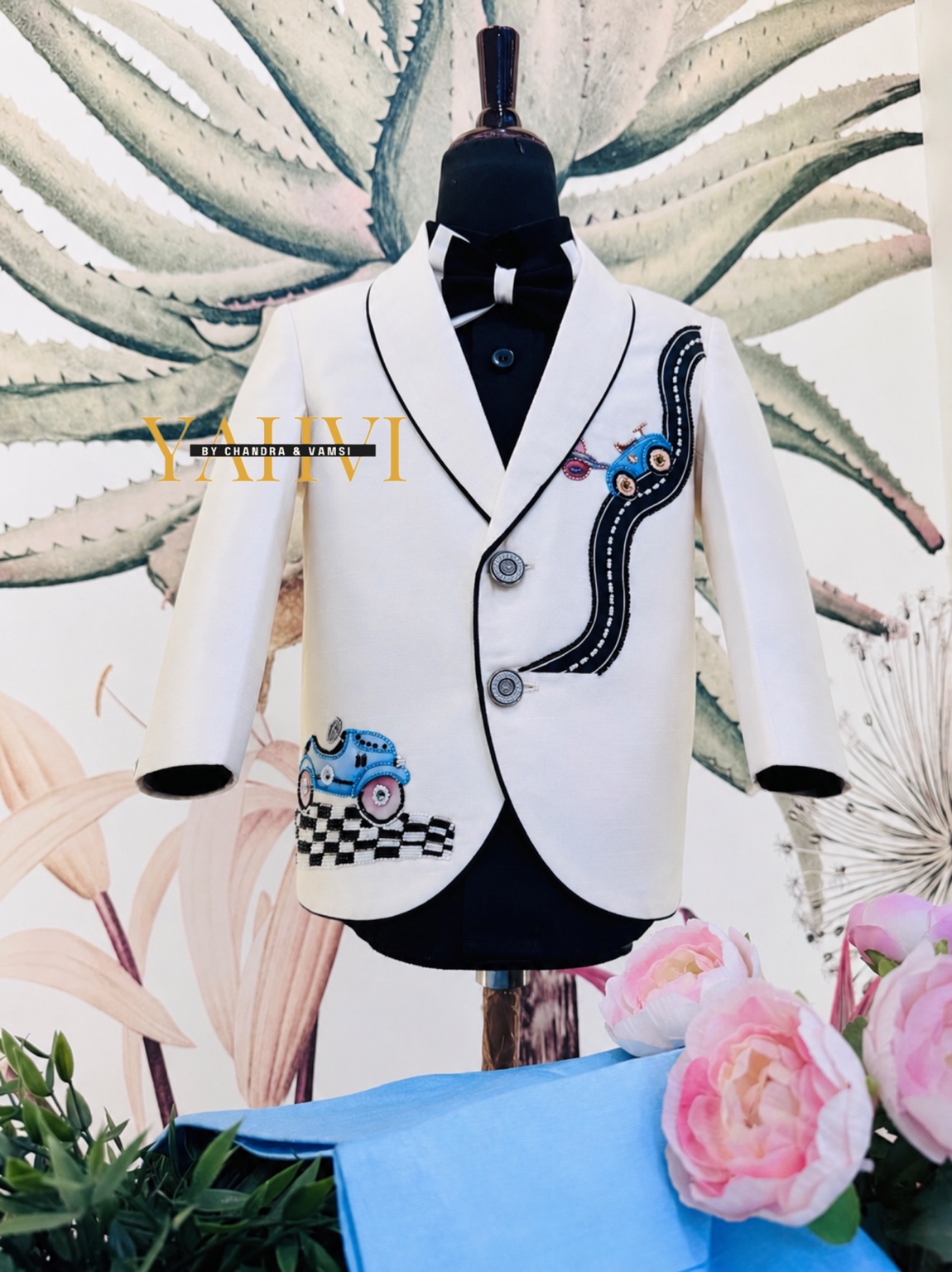 Little Racer Hand Embroidered Boys Tuxedo Suit - Image 3