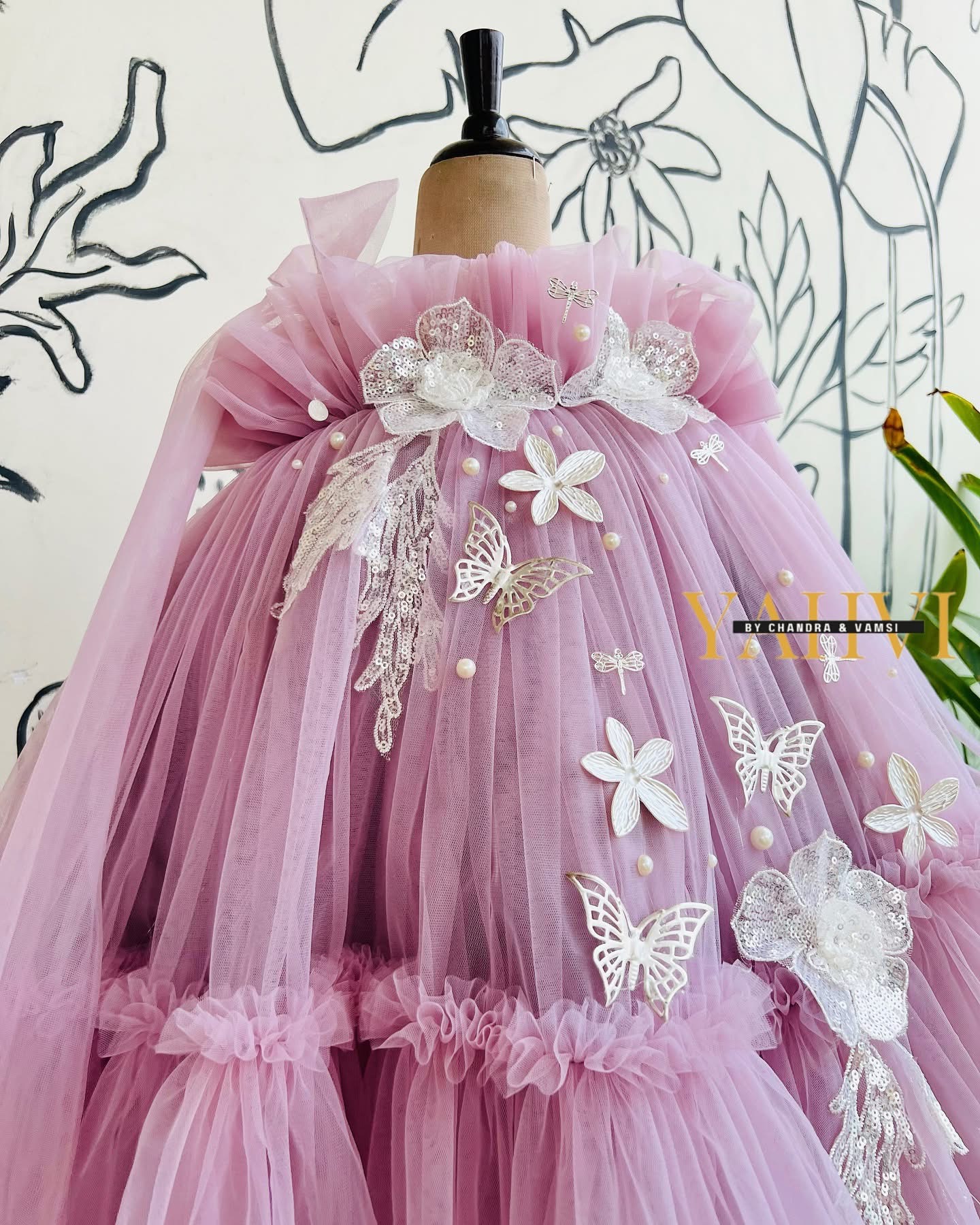 Butterfly Blossom Hand-Embroidered Party Frock - Image 3