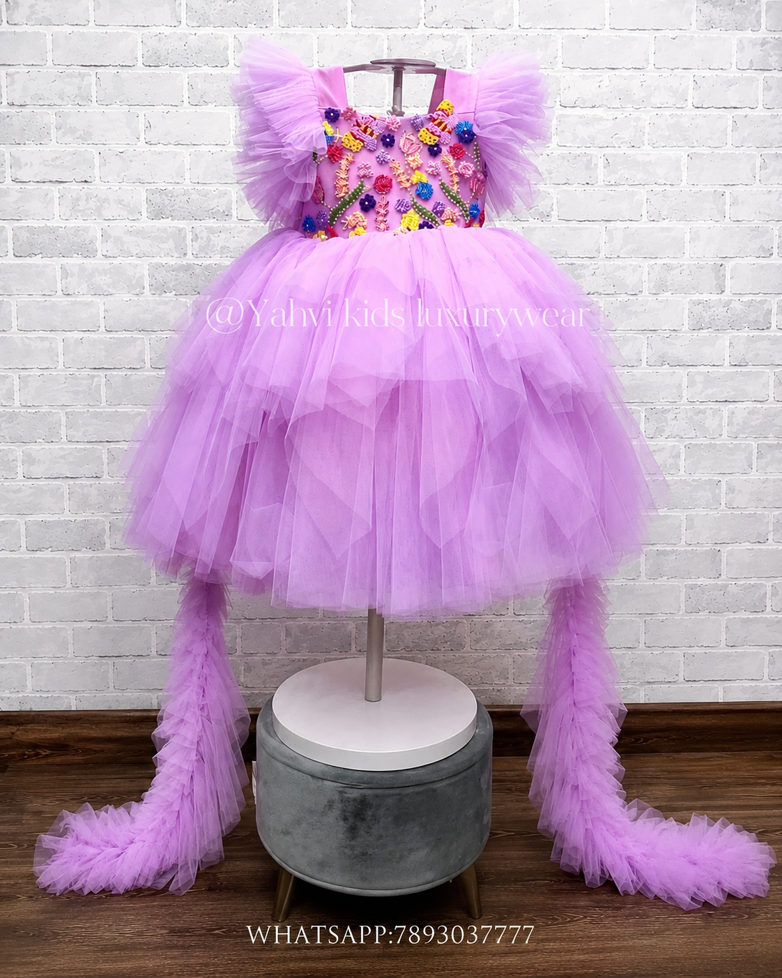 Lilac Butterfly Garden Hand-Embroidered Party Frock - Image 5