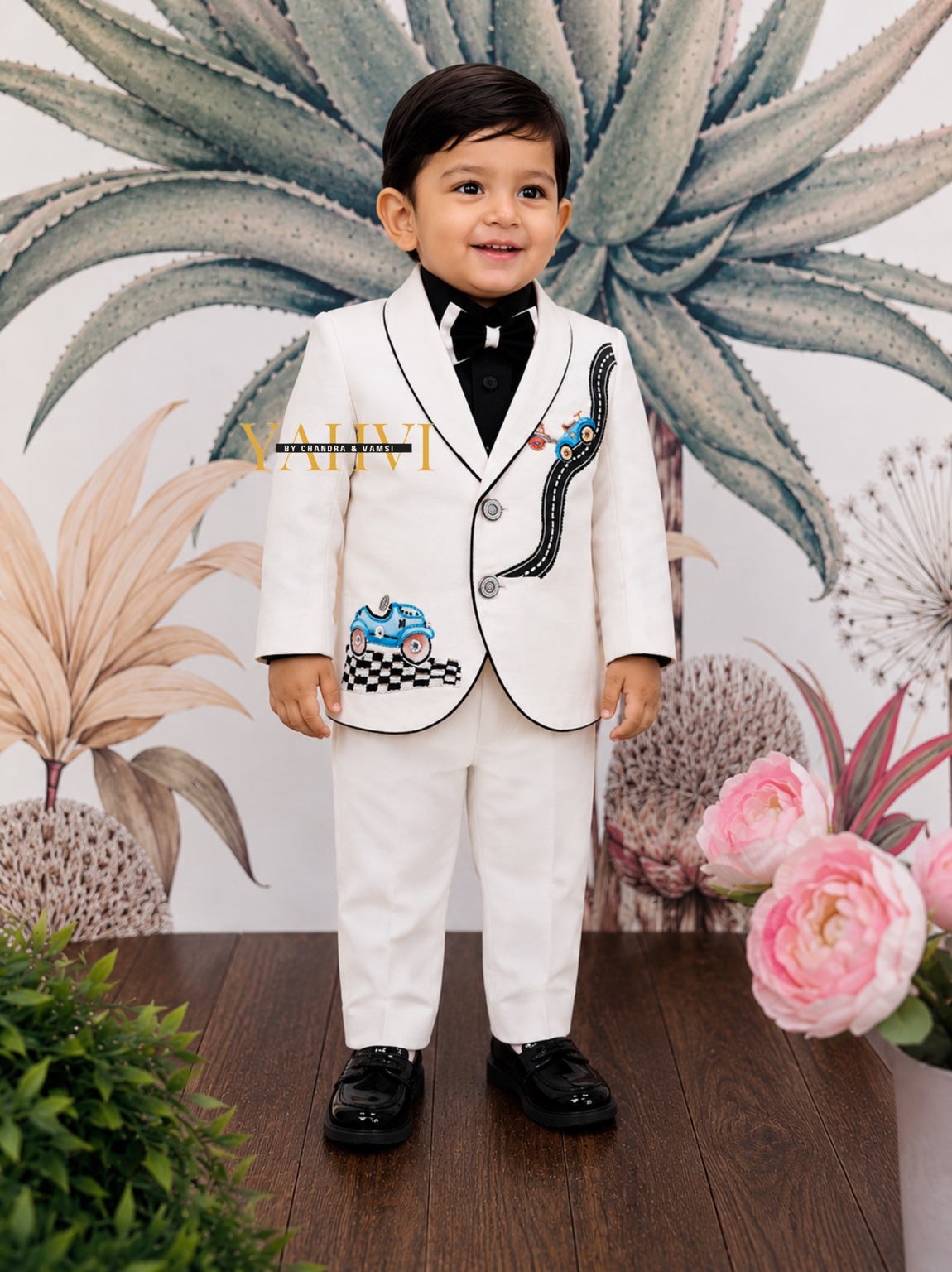 Little Racer Hand Embroidered Boys Tuxedo Suit - Image 4
