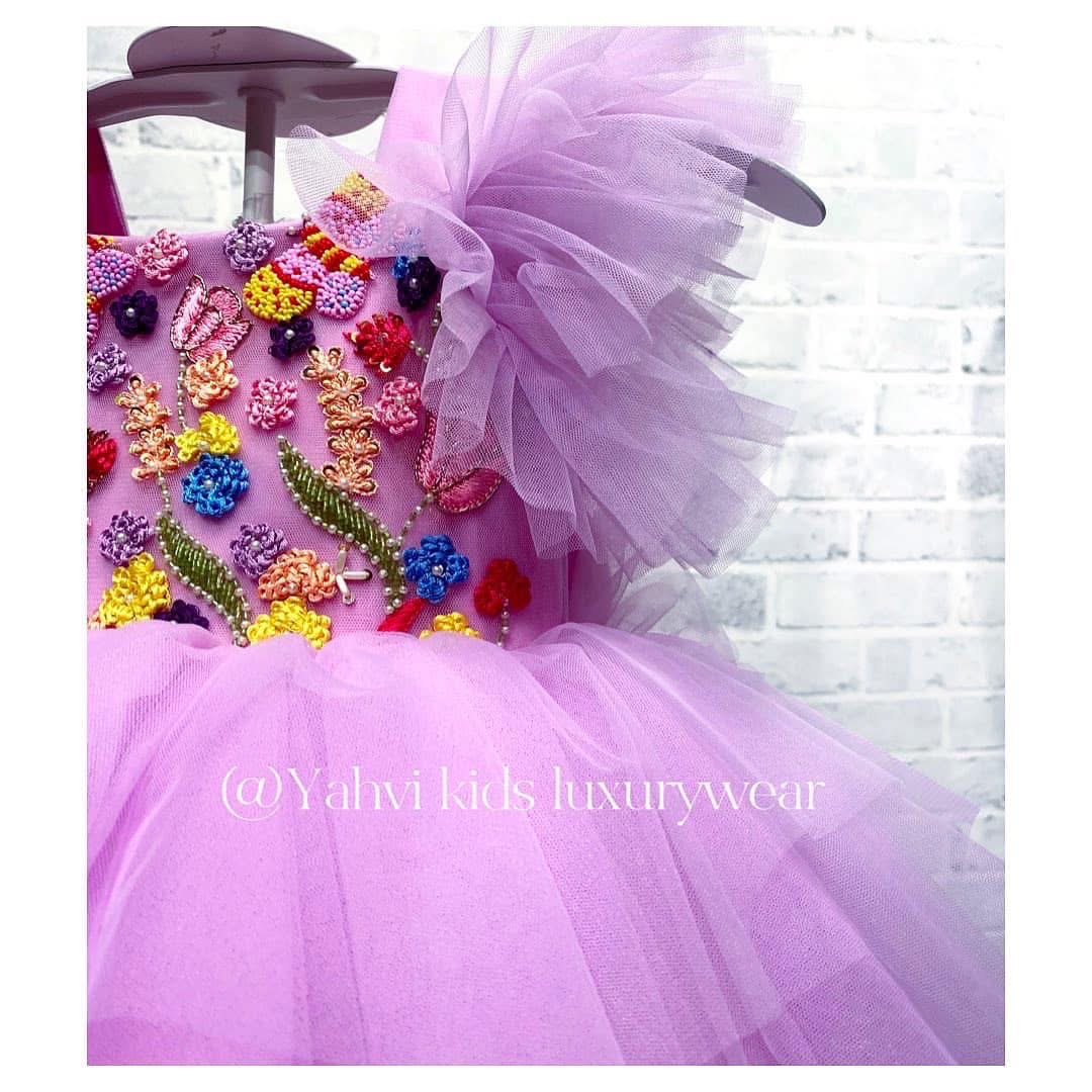 Lilac Butterfly Garden Hand-Embroidered Party Frock - Image 4