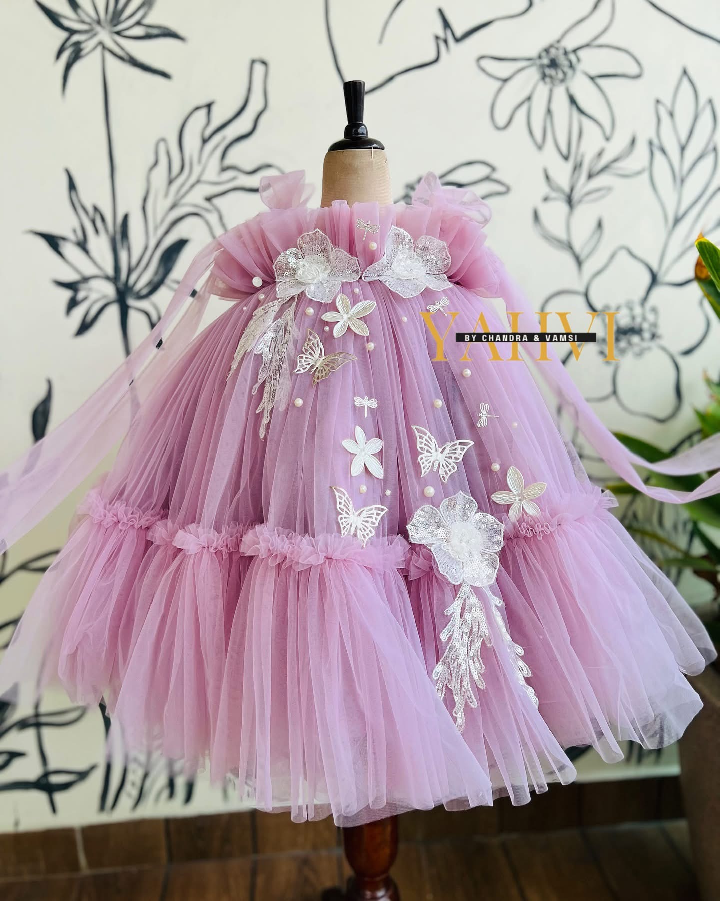 Butterfly Blossom Hand-Embroidered Party Frock - Image 4