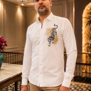 Black GentsTiger Hand-Embroidered Cotton Shirt