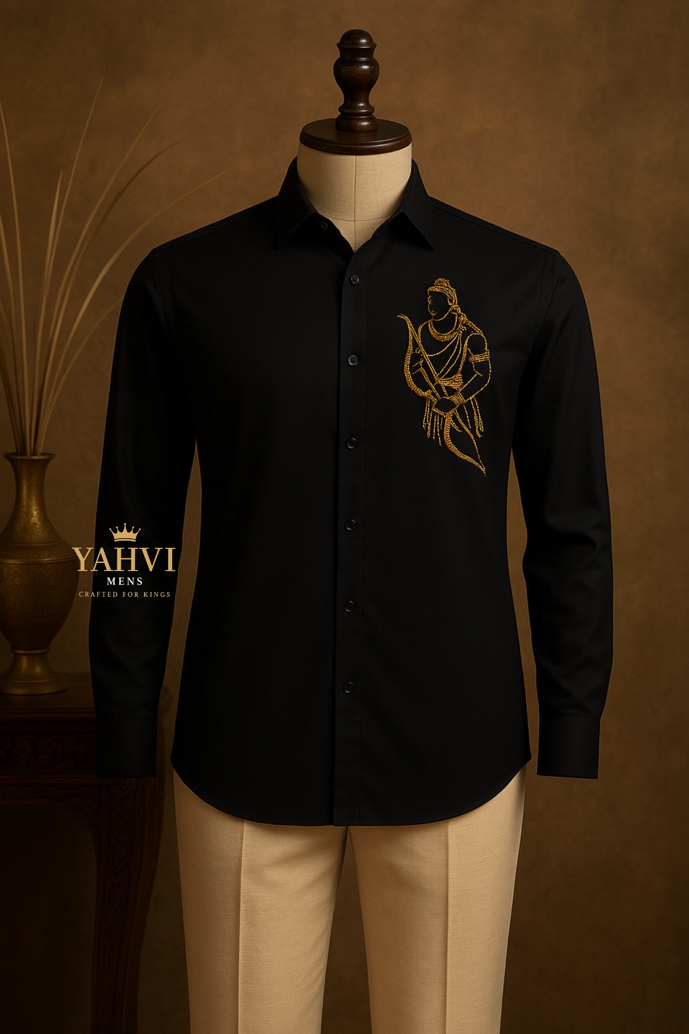 Lord Rama Hand-Embroidered Cotton Shirt