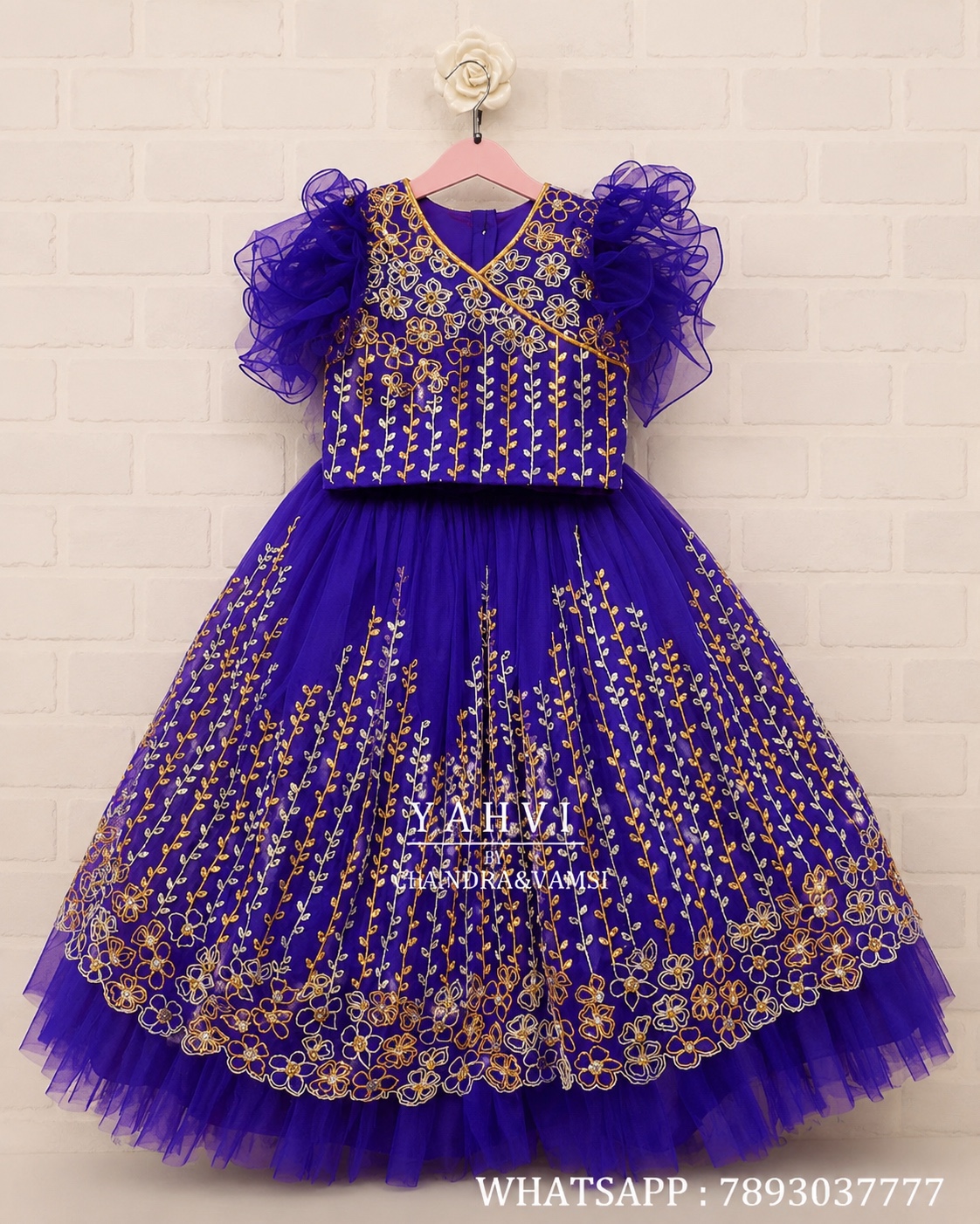 Royal Bloom Hand Embroidered Girls Party Glehanga