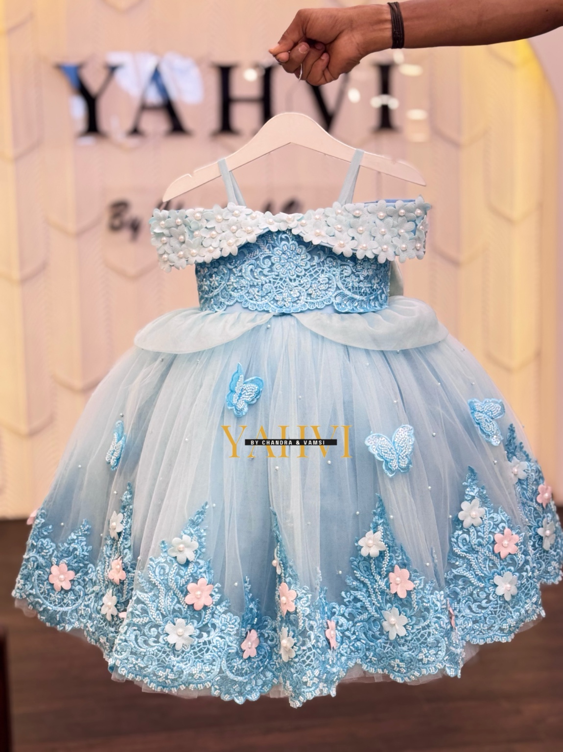 Sky Blue Butterfly Blossom Party Frock - Image 3