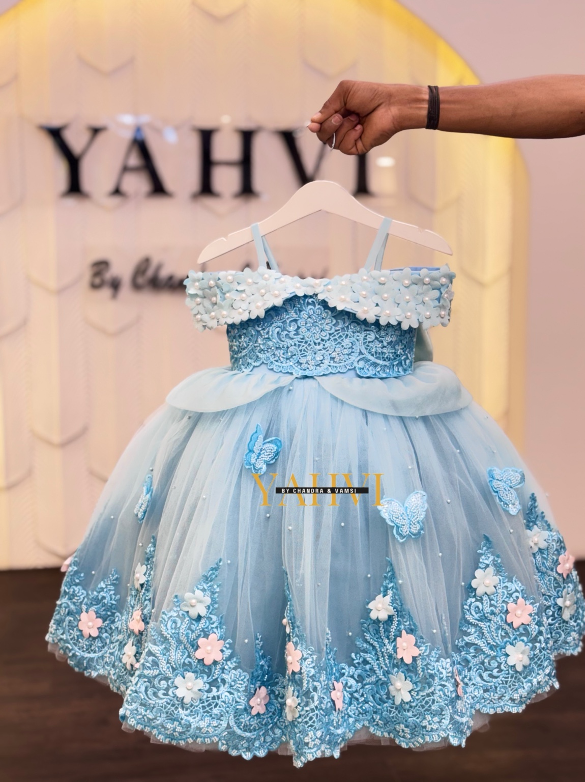 Sky Blue Butterfly Blossom Party Frock - Image 2