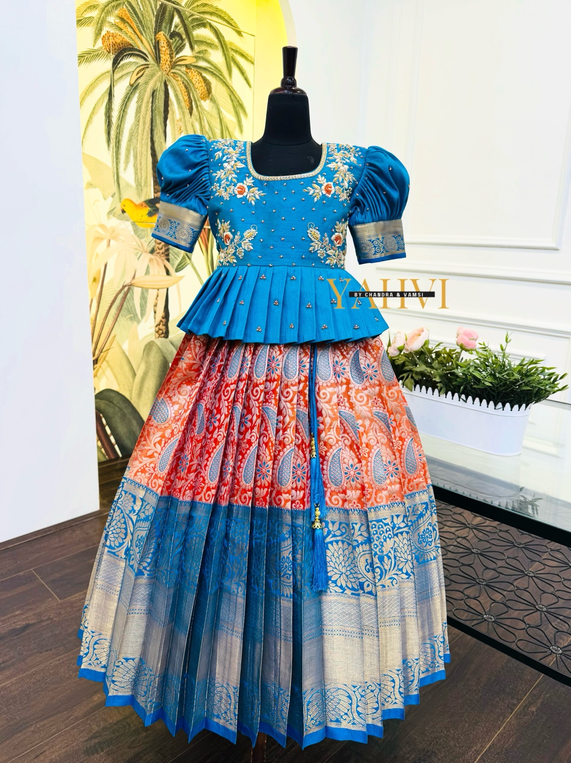 Ananda Blue Kanchi Pattu Lehenga Set - Image 4