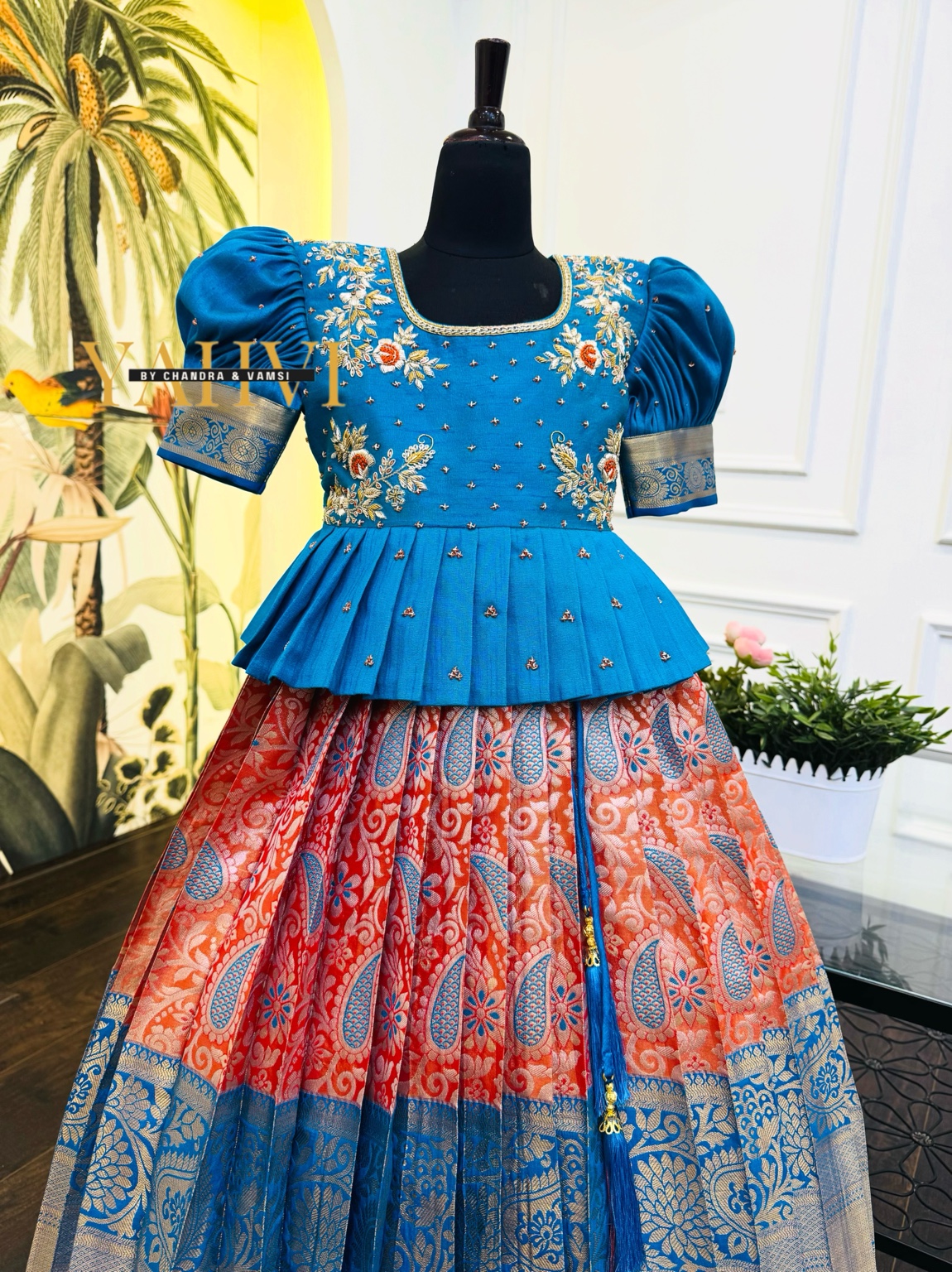 Ananda Blue Kanchi Pattu Lehenga Set - Image 5