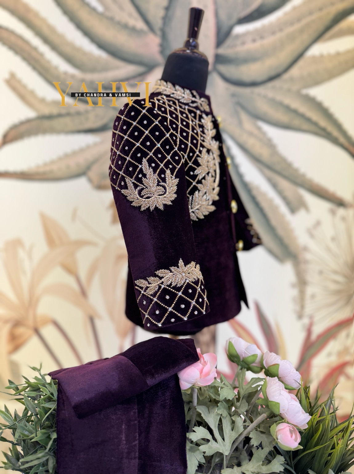 Royal Plum Velvet Jodhpuri Suit - Image 6