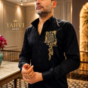 Midnight Panther Hand-Embroidered Cotton Shirt
