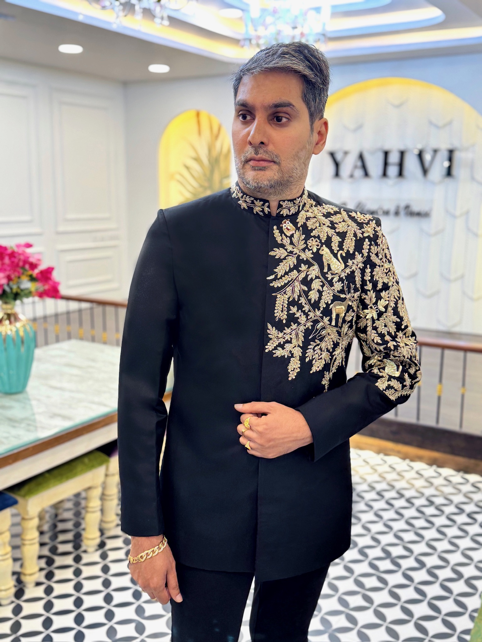 Midnight Royale Hand-Embroidered Jodhpuri Suit - Image 2