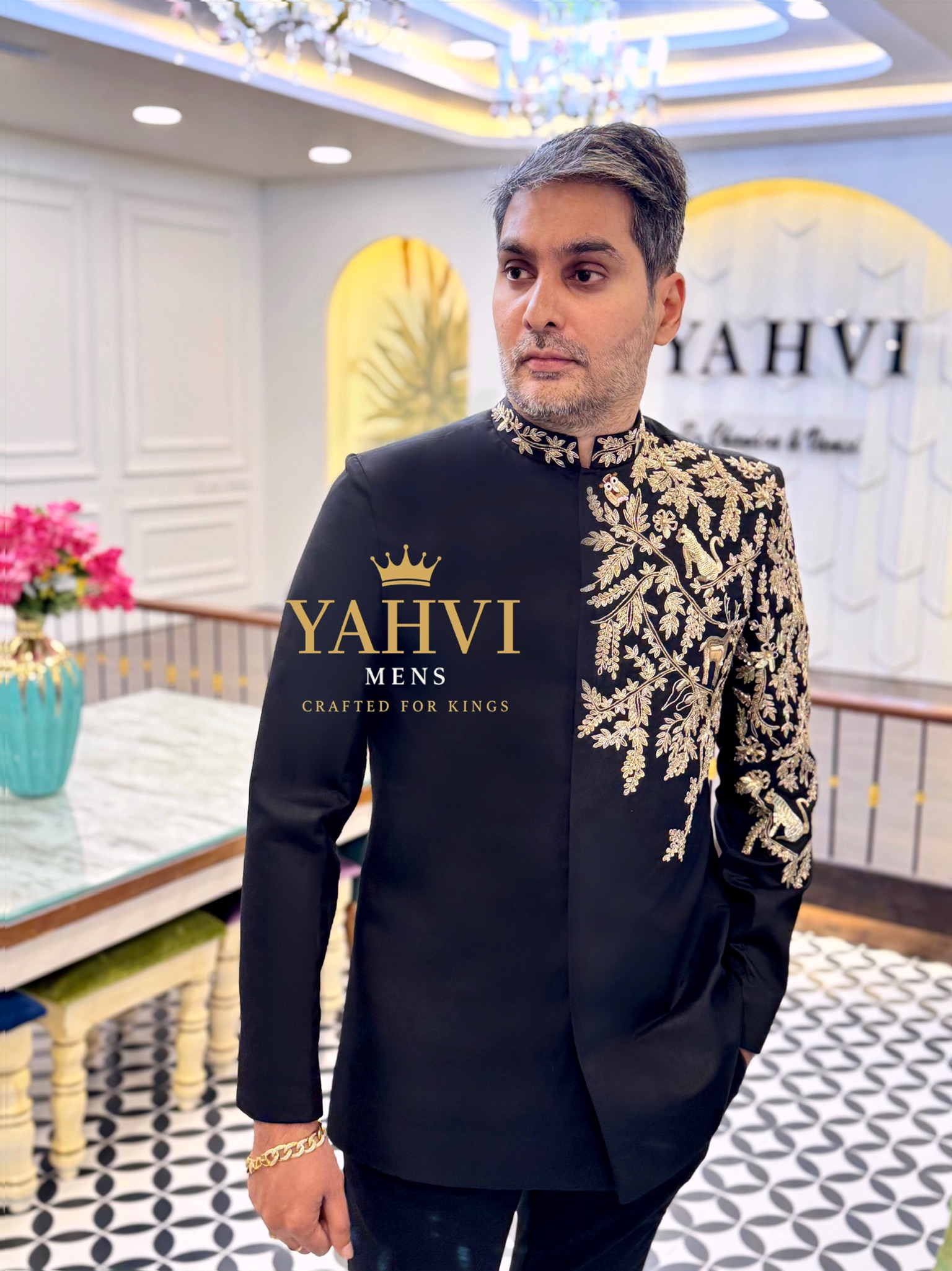 Midnight Royale Hand-Embroidered Jodhpuri Suit
