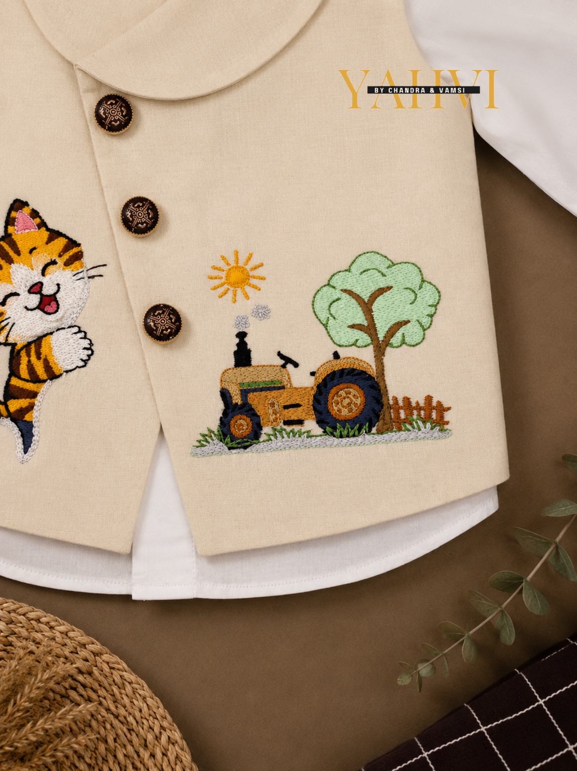 Little Farmer Adventure Embroidered Waist Coat Set - Image 3