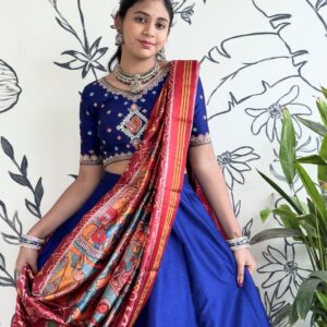 Royal Blue Bhagalpuri Raw Silk Patola Kalli Lehenga Set