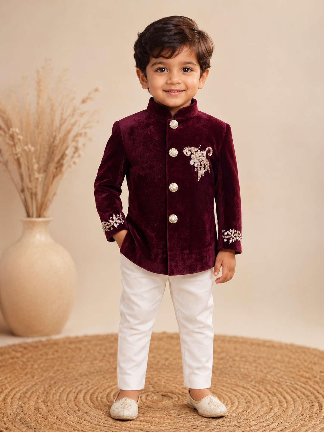 Royal Velvet Hand-Embroidered Jodhpuri Suit - Image 2