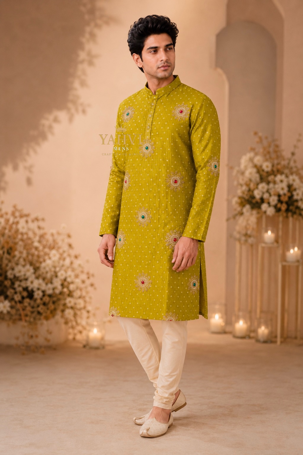 Aaranya Banarasi Tissue Groom Kurta Set - Image 2