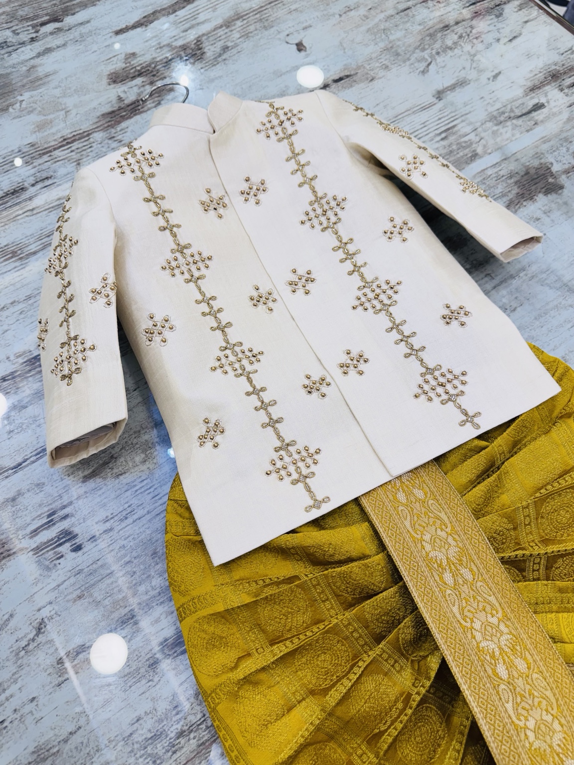 Ivory Zardosi Sherwani with Katan Silk Dhoti Set - Image 3