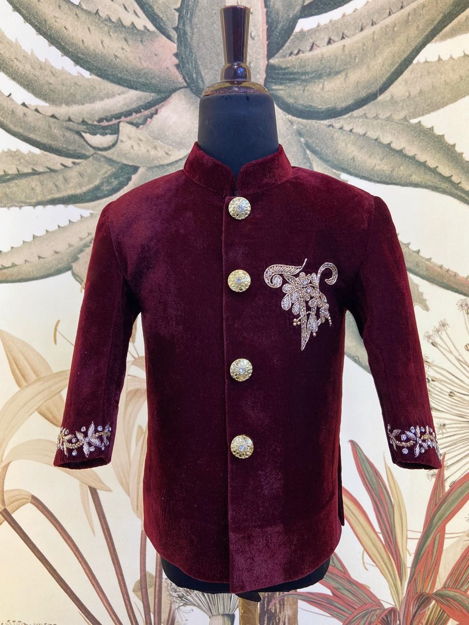 Royal Velvet Hand-Embroidered Jodhpuri Suit - Image 5