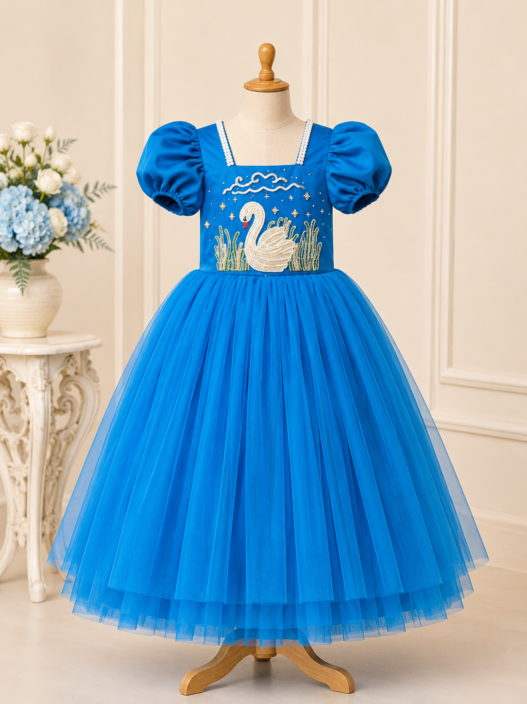 Swan Serenade Hand-Embroidered Frock - Image 7