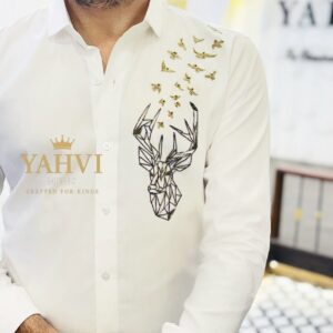 white shirt in artistic geometric stag