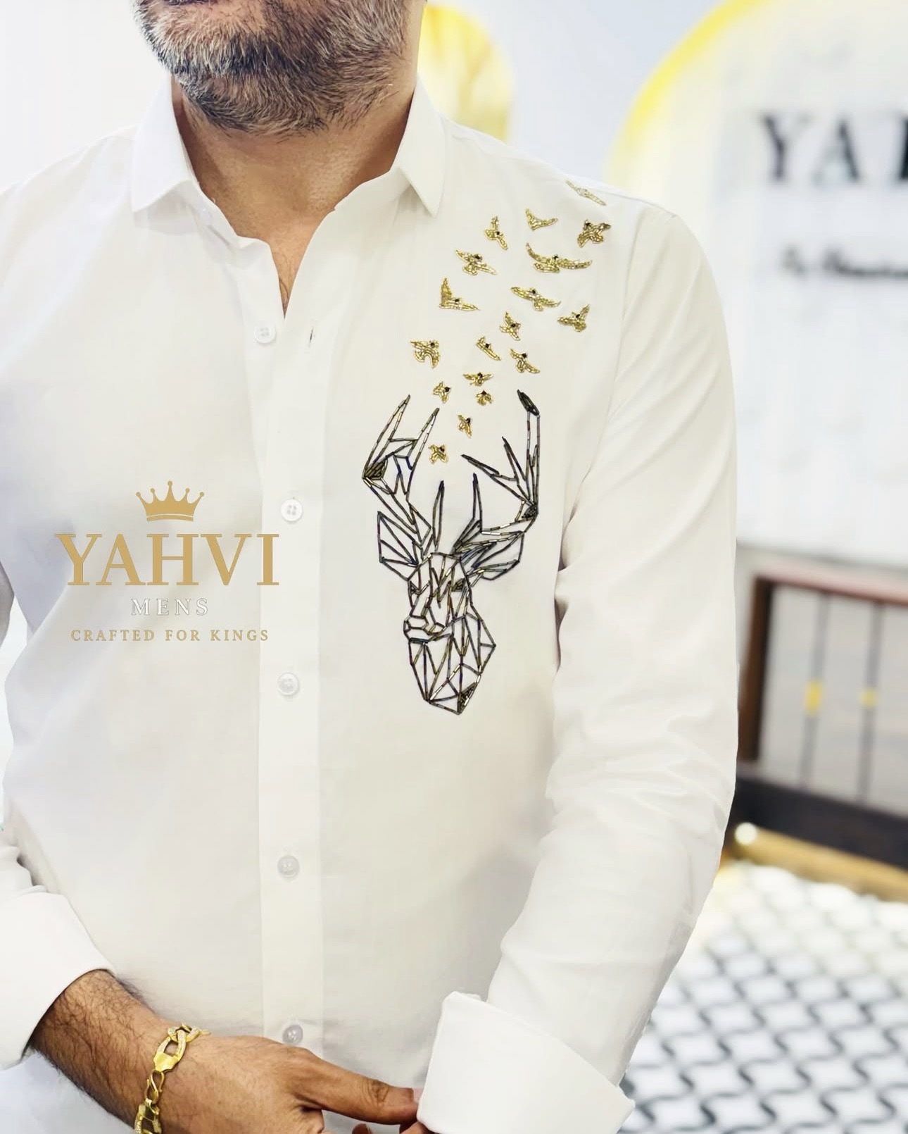 white shirt in artistic geometric stag