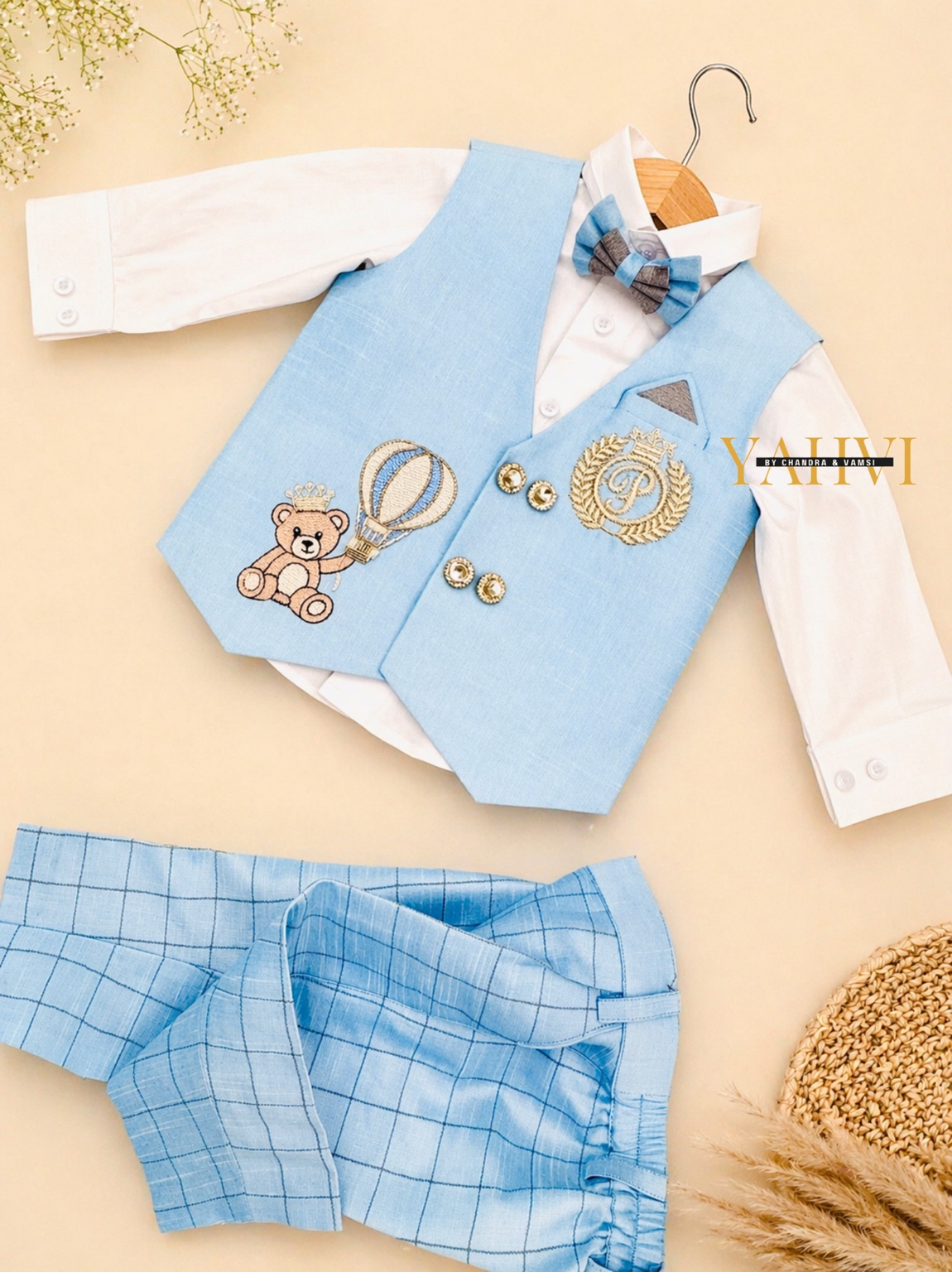 Prince Teddy Sky Blue Embroidered Waistcoat Set - Image 2