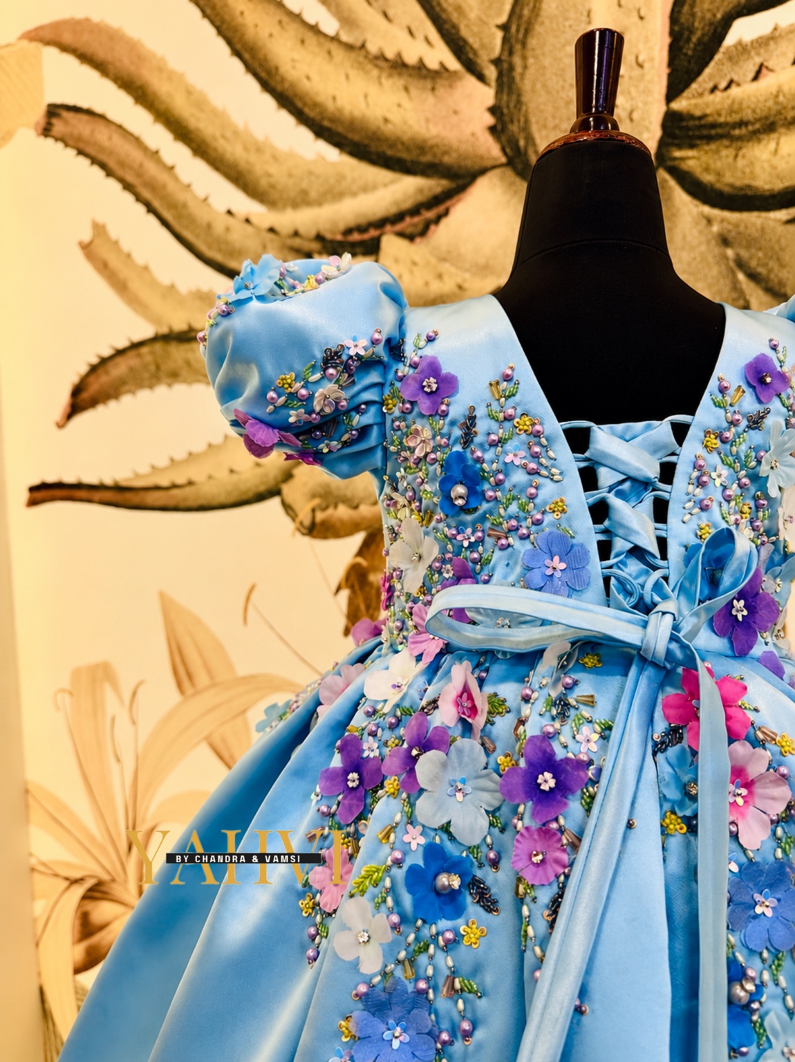 Blue Blossom Satin Frock - Image 4