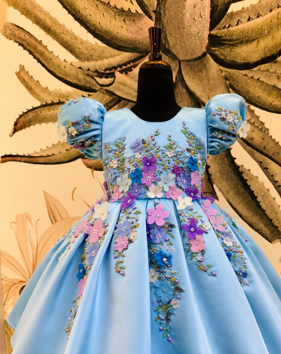 Blue Blossom Satin Frock - Image 2