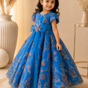 Azure Bloom Structured Panel Frock