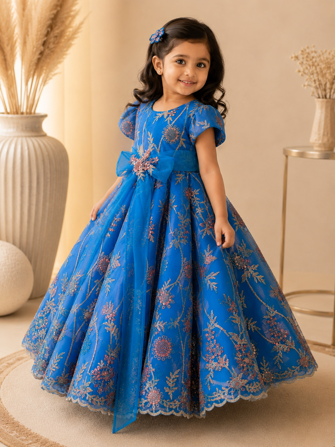 Azure Bloom Structured Panel Frock