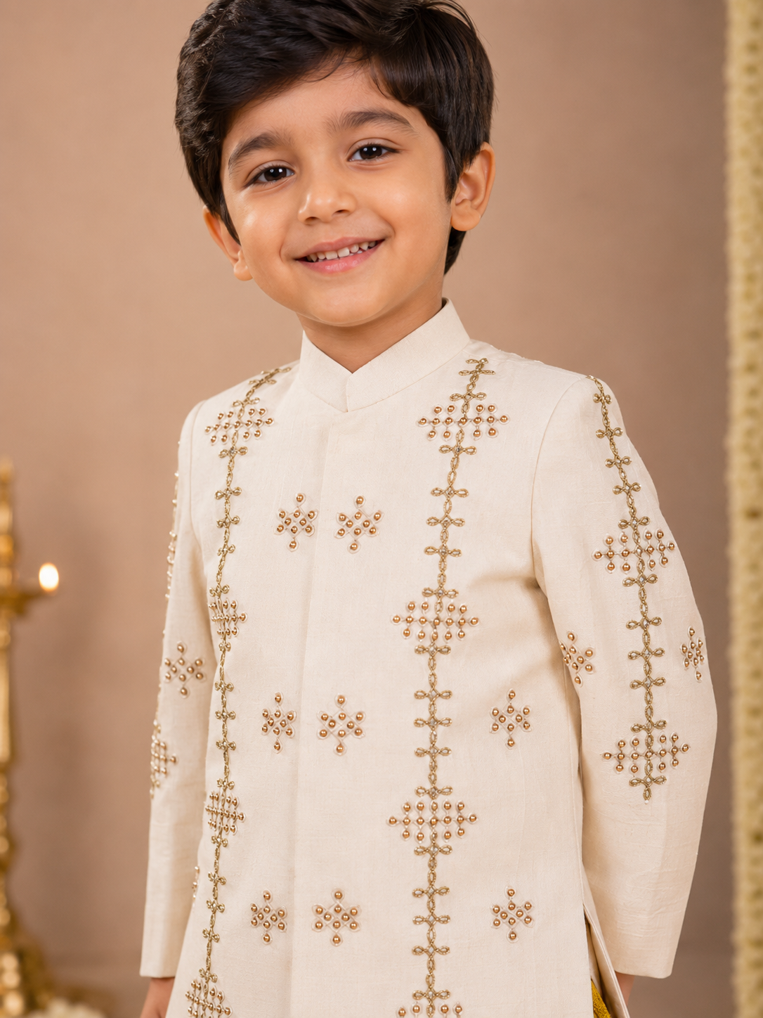 Ivory Zardosi Sherwani with Katan Silk Dhoti Set - Image 5