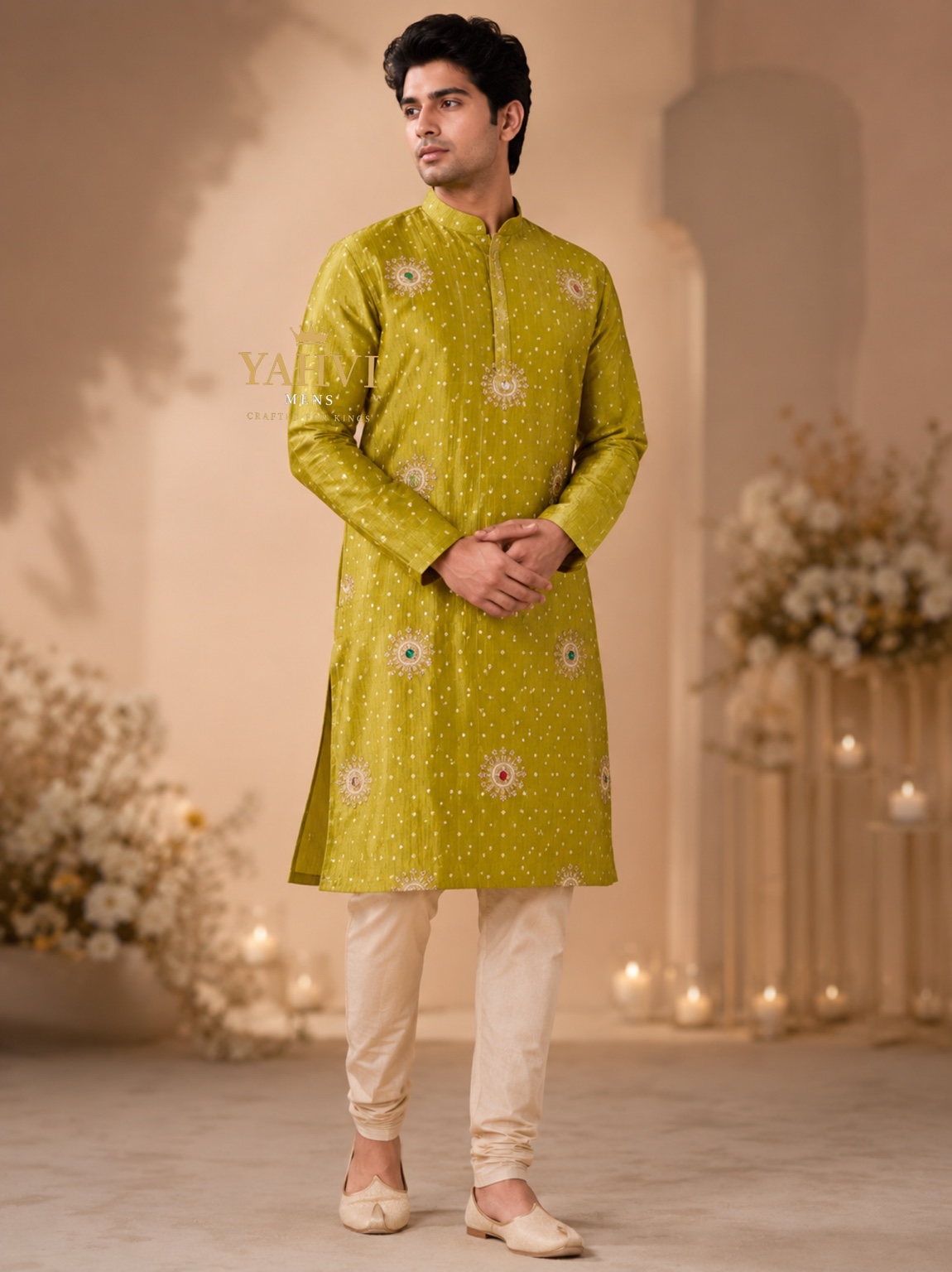 Aaranya Banarasi Tissue Groom Kurta Set - Image 4