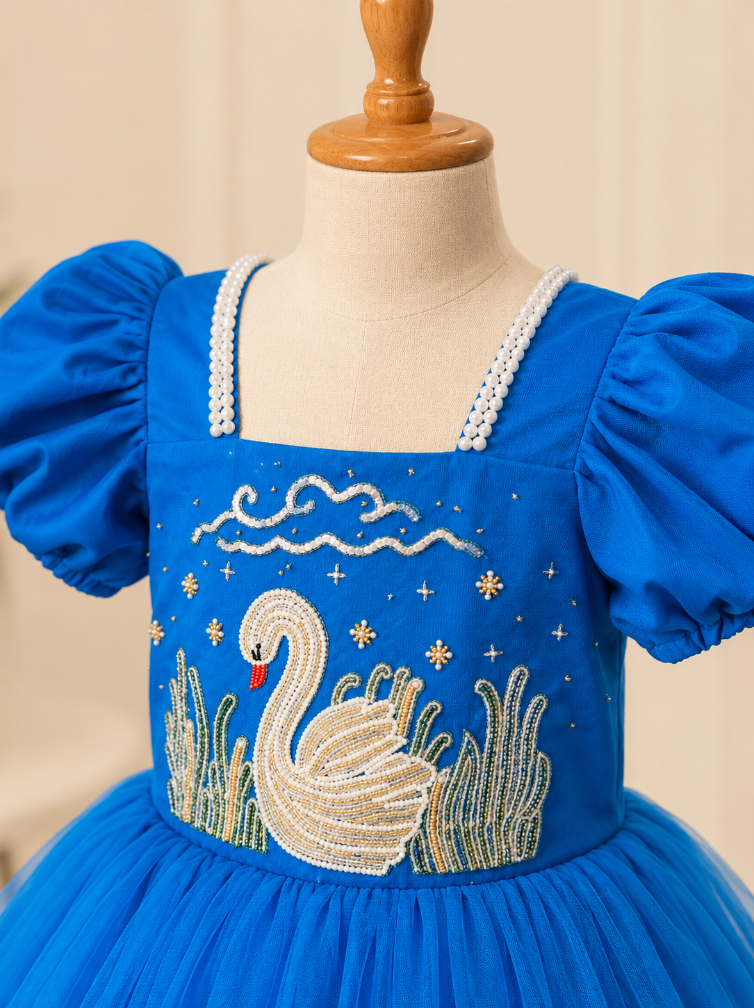 Swan Serenade Hand-Embroidered Frock - Image 5