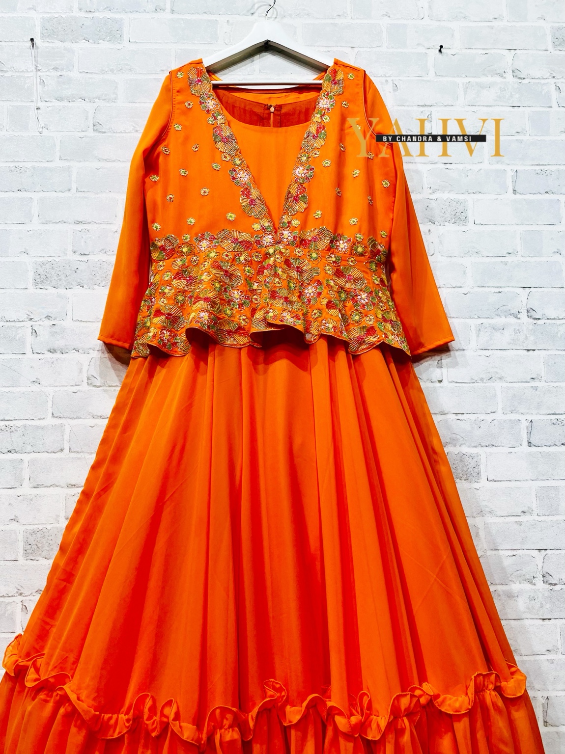 Vibrant Orange Designer Gown - Image 3