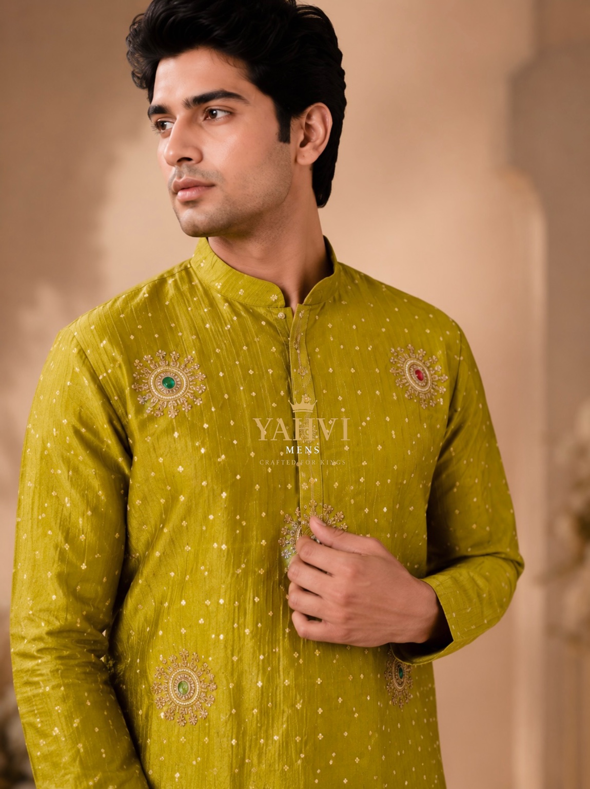Aaranya Banarasi Tissue Groom Kurta Set - Image 5
