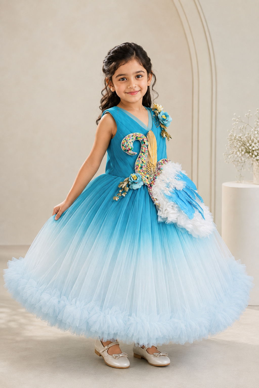Rainbow Swan Shaded Birthday Frock - Image 2