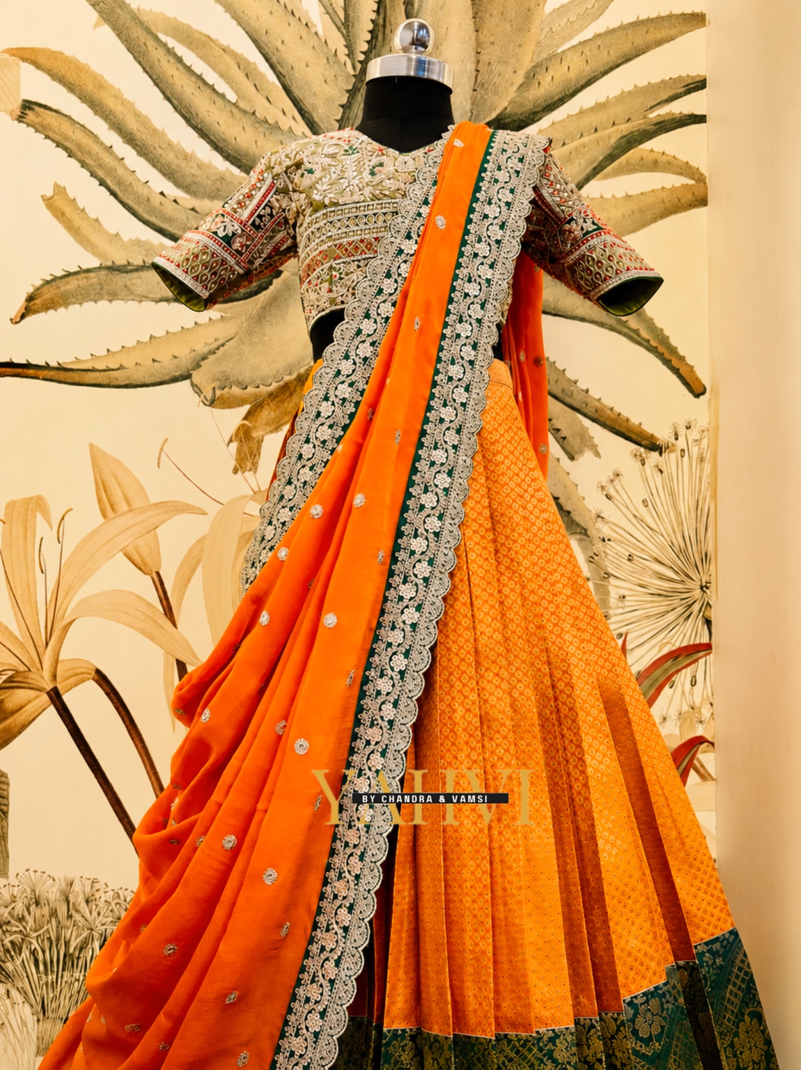 Silk Mark Meenakari Pattu Half Saree with Hand-Embroidered Blouse - Image 3