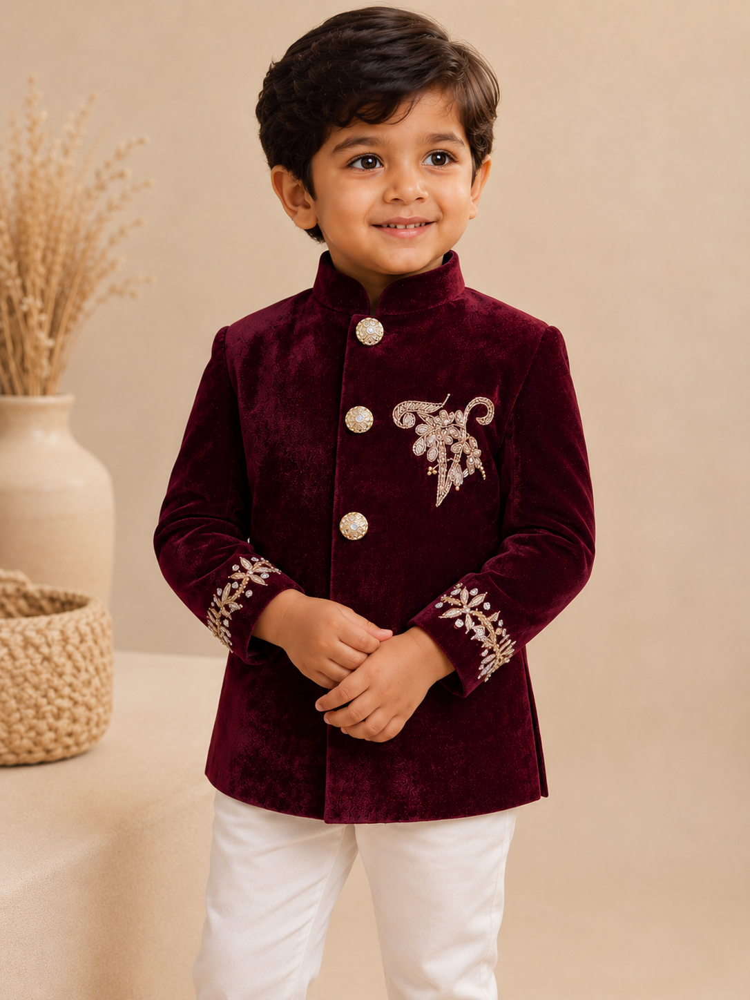 Royal Velvet Hand-Embroidered Jodhpuri Suit