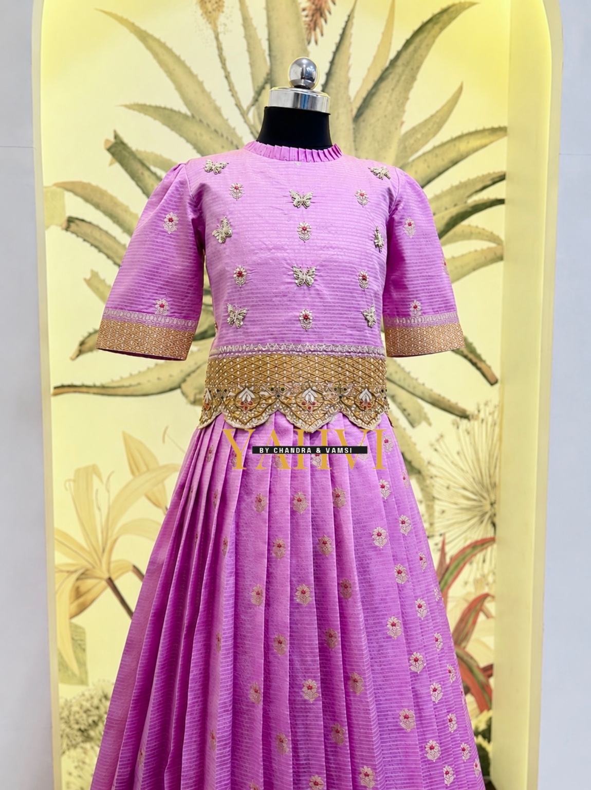Lavender Bloom Hand-Embroidered Silk Lehenga Set - Image 2