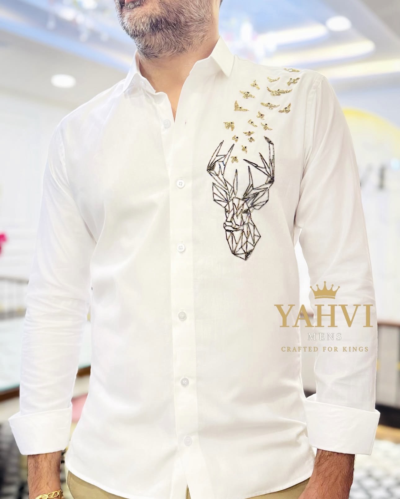 white shirt in artistic geometric stag - Image 3