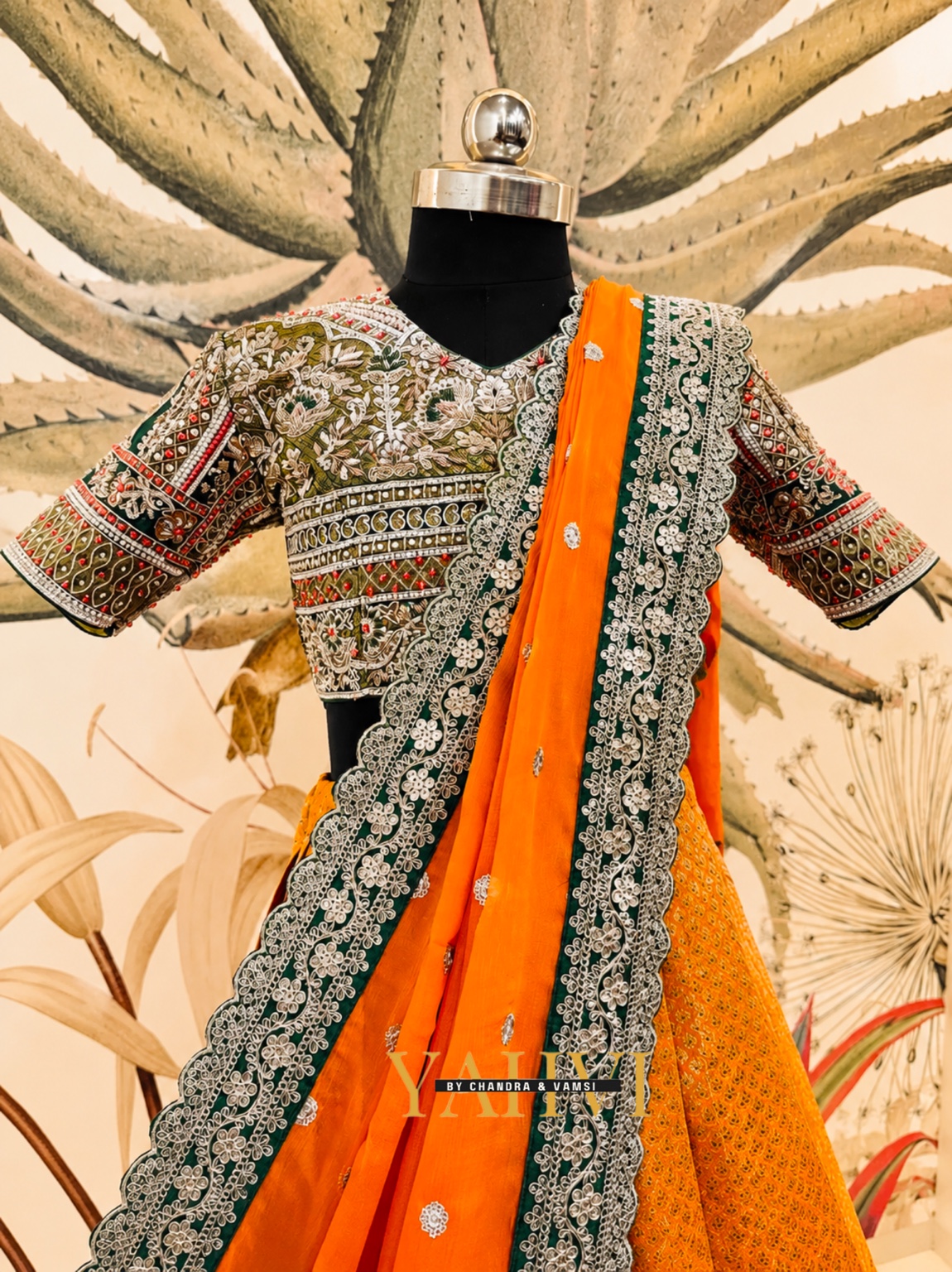 Silk Mark Meenakari Pattu Half Saree with Hand-Embroidered Blouse - Image 2