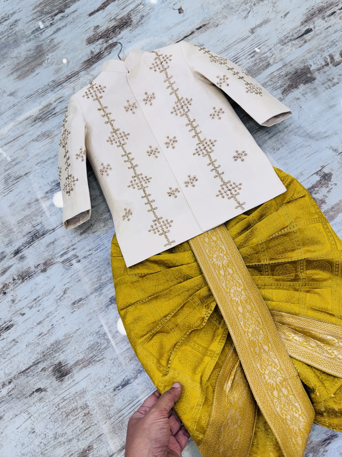 Ivory Zardosi Sherwani with Katan Silk Dhoti Set - Image 2
