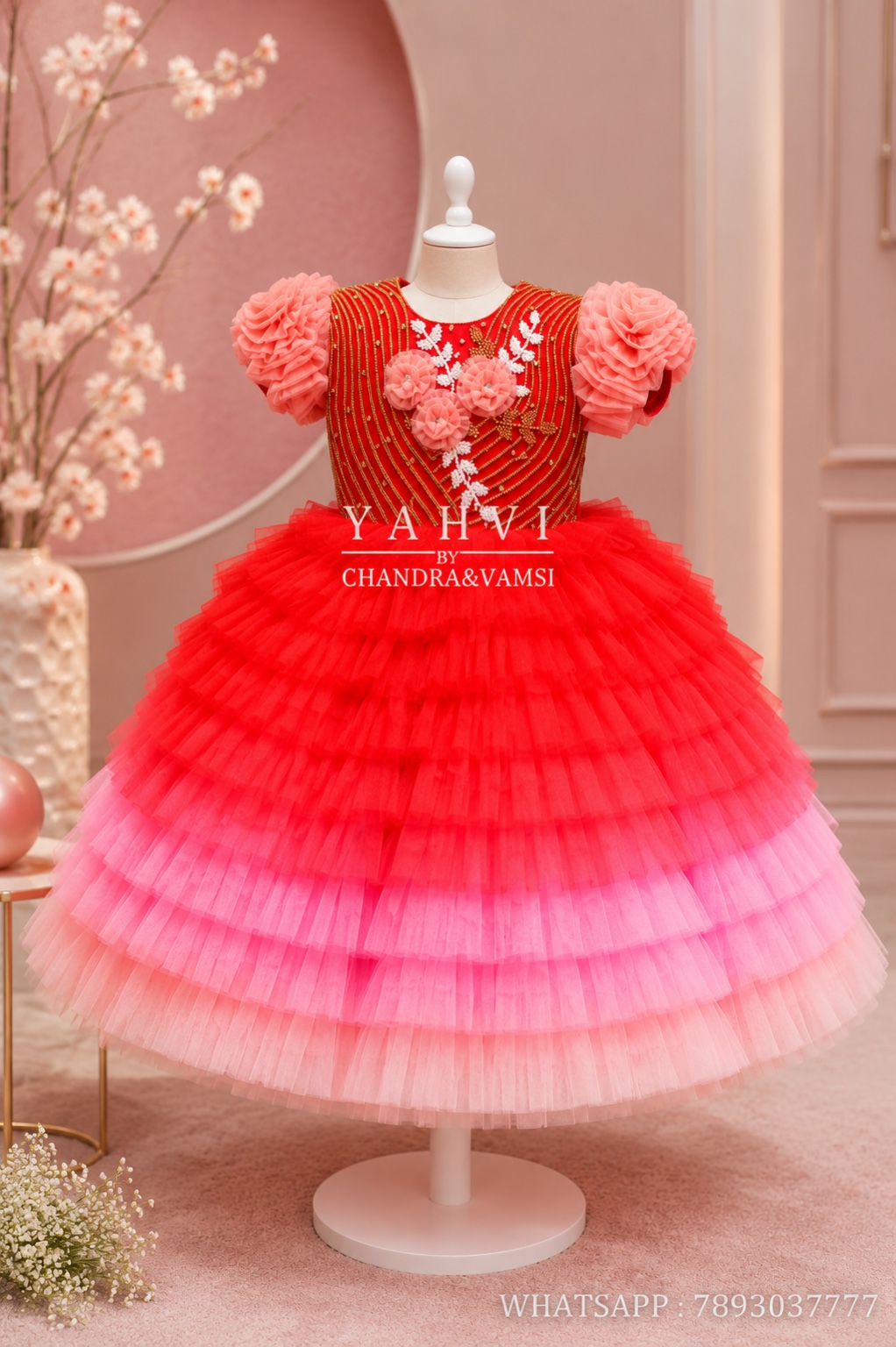 Rosé Blossom Tiered Couture Frock - Image 2