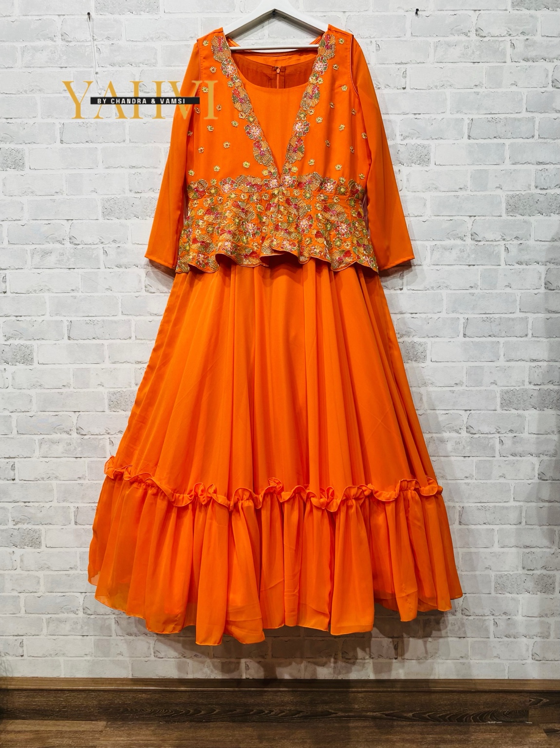 Vibrant Orange Designer Gown - Image 2