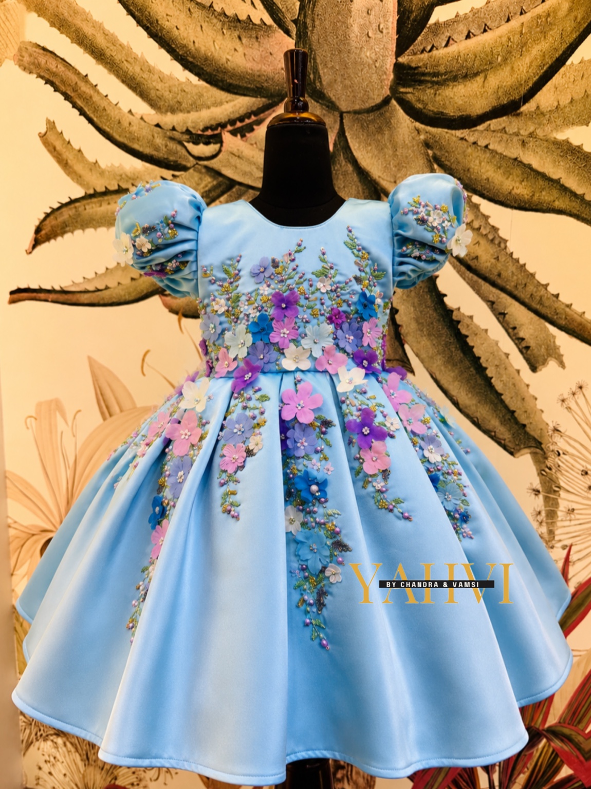 Blue Blossom Satin Frock - Image 3