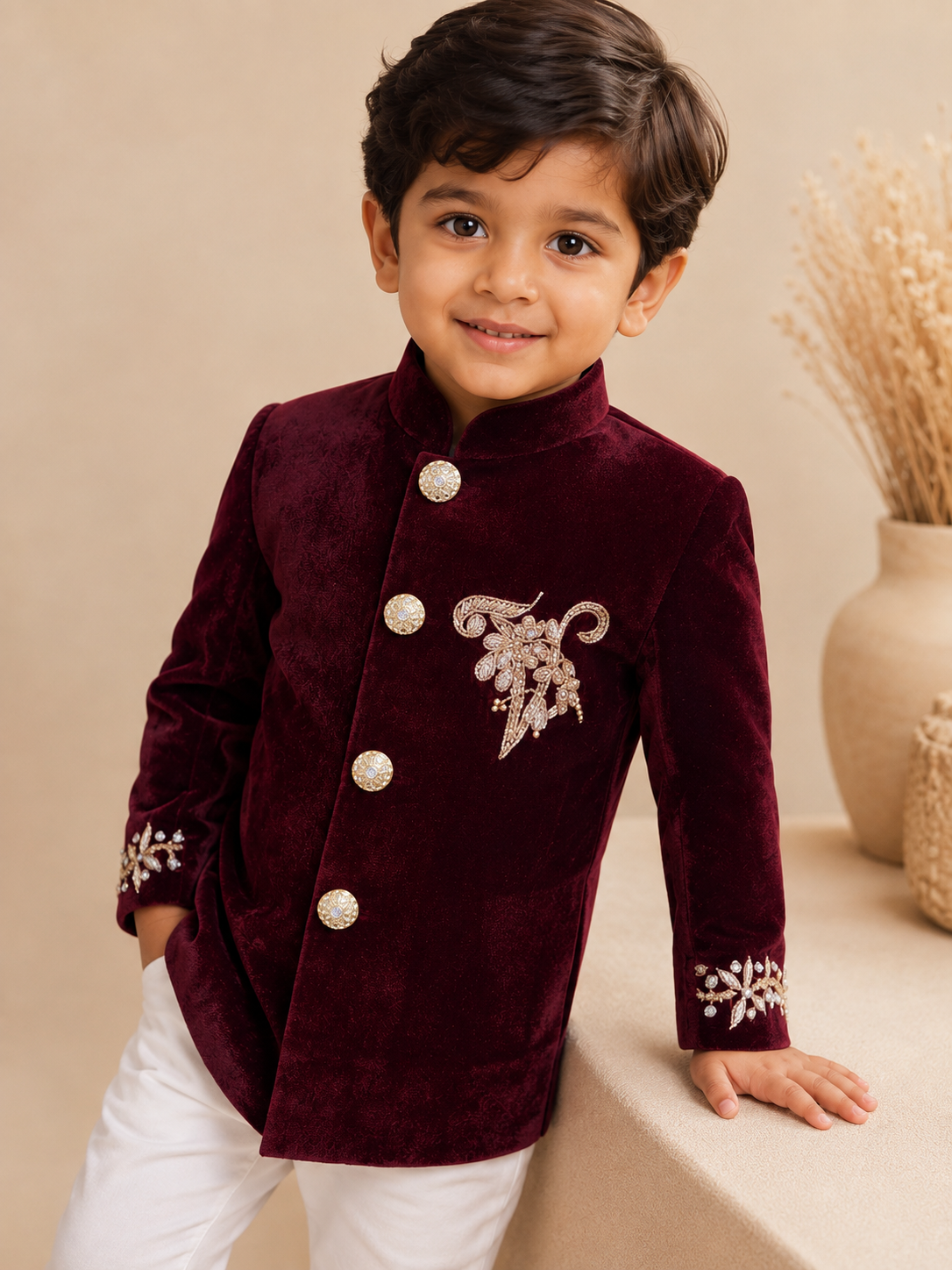 Royal Velvet Hand-Embroidered Jodhpuri Suit - Image 3