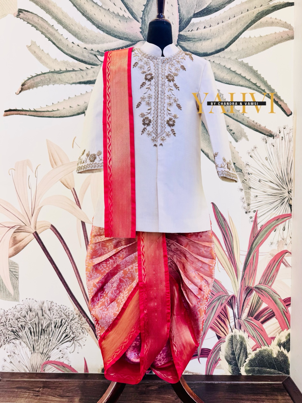 Ivory Hand Embroidered Sherwani with Paithani Dhoti & Zari Kanduva - Image 2